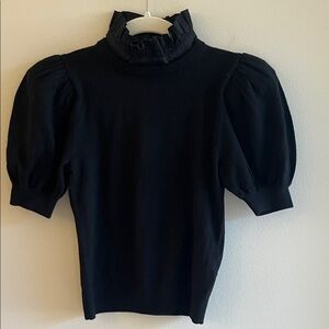 Alice + Olivia Black Puff Sleeve Sweater